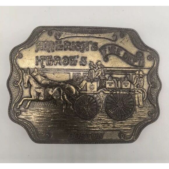 VINTAGE AMERICA'S HEROE'S NEVADA FIRE DEPT BRASS BELT BUCKLE - Picture 1 of 6